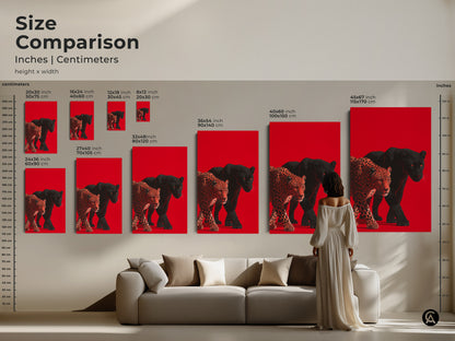 Compare sizes of this striking leopard and black panther artwork. See how different dimensions enhance various spaces. From a cozy living room to a grand gallery find the ideal fit. This art transforms any environment.