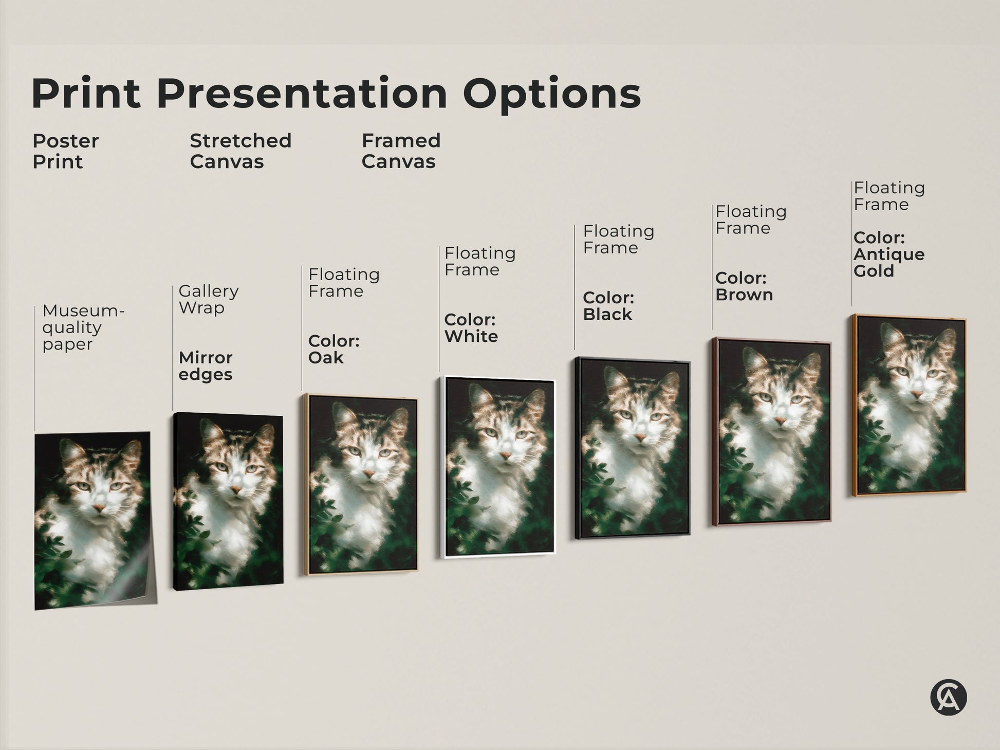 Explore print presentation options for the tabby cat art. Choose from poster prints stretched canvas and framed canvas. Customize your museum-quality feline artwork. Find the perfect cat art for your home decor.