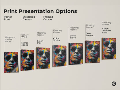 Explore various print presentation options for this artwork. Choose from poster prints stretched canvas or framed canvas. Find the perfect style to showcase this art in your home. Each option highlights the art's unique features.