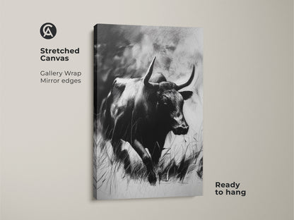 Monochrome animal print featuring a rustic bull sketch. This wildlife art poster is easy to frame. It's rolled in a tube for protection. Ideal for farmhouse or office decor. This bull sketch wall art makes a unique gift for animal lovers.