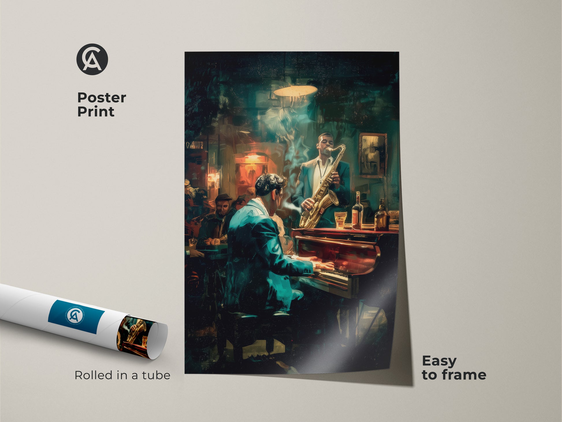 Bring a touch of jazz culture to your space with this poster print. This artwork captures a pianist and saxophonist in a smoky club setting. The print is easy to frame and adds a musical vibe. Perfect for music fans who want to showcase their passion.