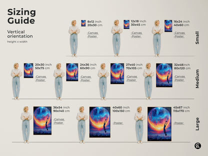 Find the perfect fit for your space with our sizing guide. The surreal basketball art print is available in vertical orientations. Sizes range from small to large canvas or poster options. Transform your walls with this fantasy cityscape wall art. Perfect for office inspiration art or unique home decor.
