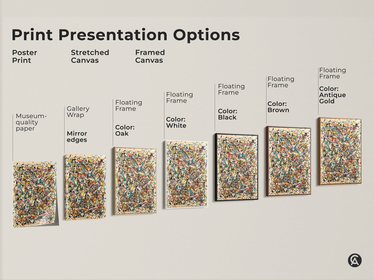 Explore print presentation options for abstract expressionism artwork. Choose from poster prints stretched canvas and framed canvas. Each offers a unique way to display this modern fine art piece.