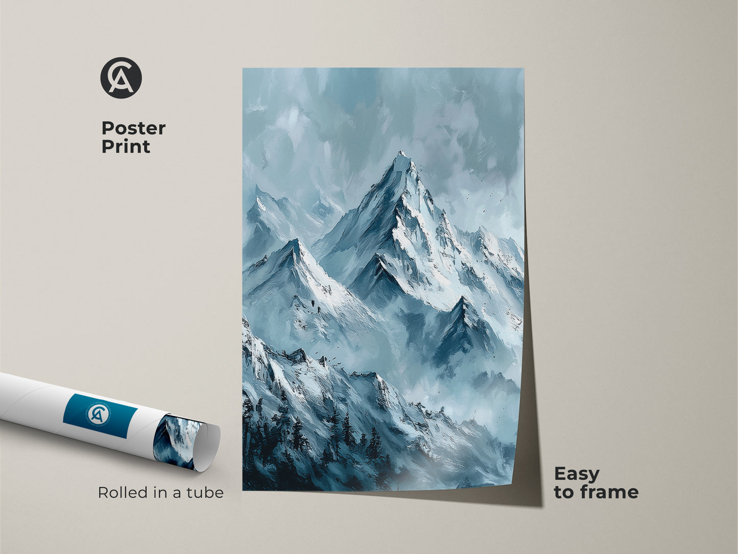 Poster print showcasing a majestic mountain landscape. The artwork is easy to frame and arrives rolled in a tube. Perfect wall decor for art enthusiasts seeking a scenic escape.