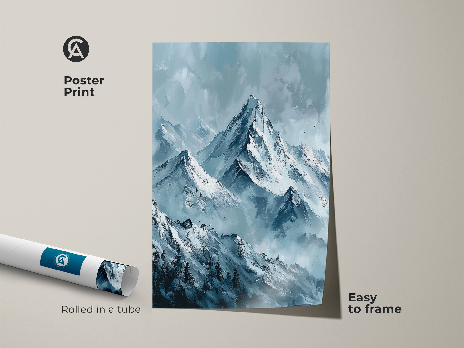 Poster print showcasing a majestic mountain landscape. The artwork is easy to frame and arrives rolled in a tube. Perfect wall decor for art enthusiasts seeking a scenic escape.