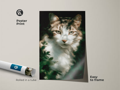 Poster print of a tabby cat artwork rolled in a tube. This museum-quality paper is easy to frame. Ideal for cat lovers seeking affordable art. Add a touch of feline charm to your home decor with this cute cat poster.