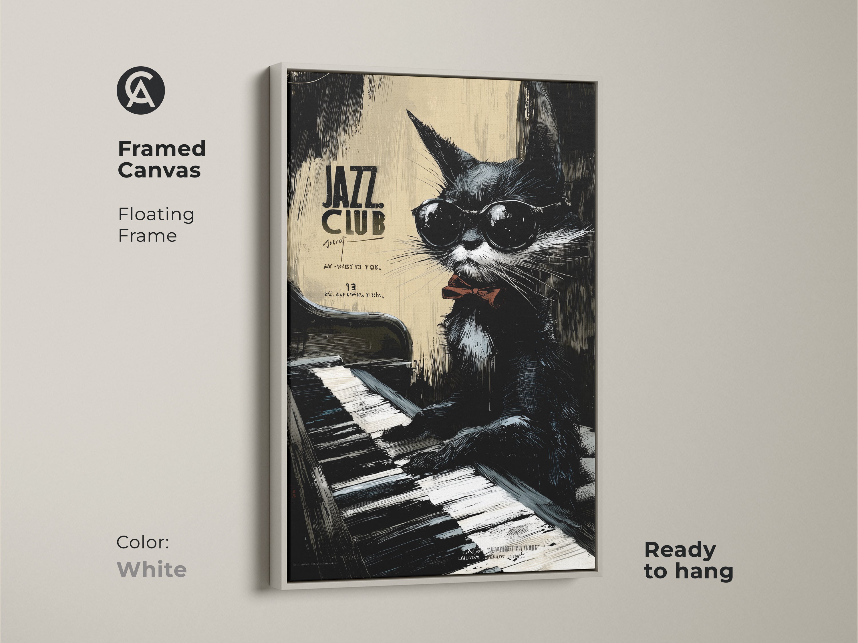 Black Cat Playing Piano Vintage Jazz Club Poster - Retro Art Print