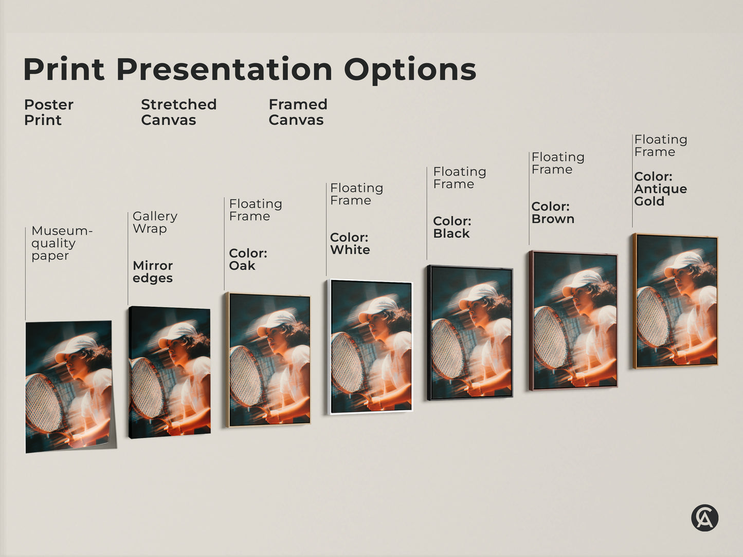 Explore print presentation options for tennis player artwork. Choose from poster prints stretched canvas and framed canvas. Each offers a unique aesthetic to complement your style. Find the perfect piece to showcase your love for tennis and art.