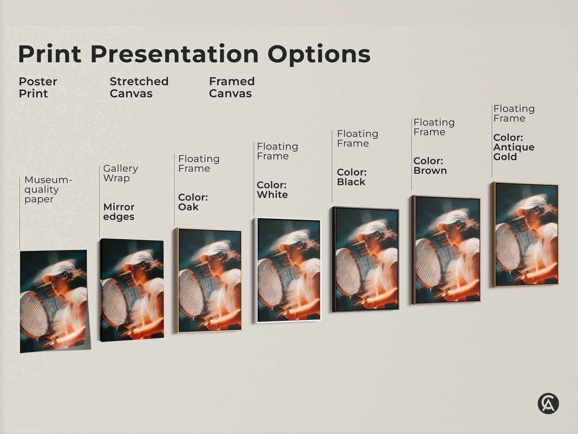 Explore print presentation options for tennis player artwork. Choose from poster prints stretched canvas and framed canvas. Each offers a unique aesthetic to complement your style. Find the perfect piece to showcase your love for tennis and art.