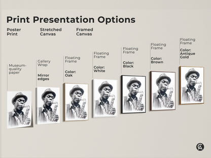 Artwork print options including poster print stretched canvas and framed canvas. Print colors include black brown antique gold and white. Find the perfect musician art print for your home. The art is a pencil sketch.
