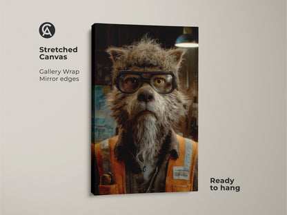 Stretched canvas gothic wolf portrait art. Dark academia wolf wall art brings an eclectic style to your space. Ready to hang this animal print adds sophistication to any room. This wolf wearing glasses print is a unique animal portrait for moody study room decor.