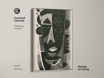 Framed canvas featuring dark green abstract art with a floating white frame. This minimalist portrait wall art is ready to hang. Perfect as eclectic wall decor adding a contemporary touch.