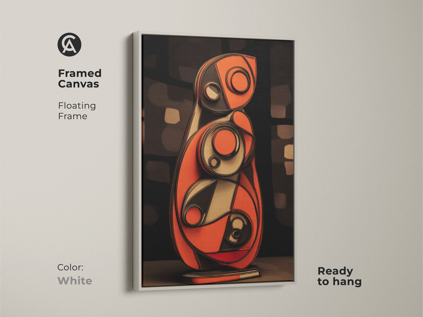 Modern office wall art with geometric flair. This orange and blue canvas print is a contemporary statement. Perfect for living rooms or office spaces needing a color splash. The abstract artwork adds a dynamic and sophisticated touch. Great as a housewarming gift.