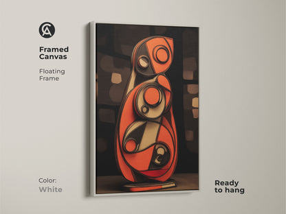 Modern office wall art with geometric flair. This orange and blue canvas print is a contemporary statement. Perfect for living rooms or office spaces needing a color splash. The abstract artwork adds a dynamic and sophisticated touch. Great as a housewarming gift.