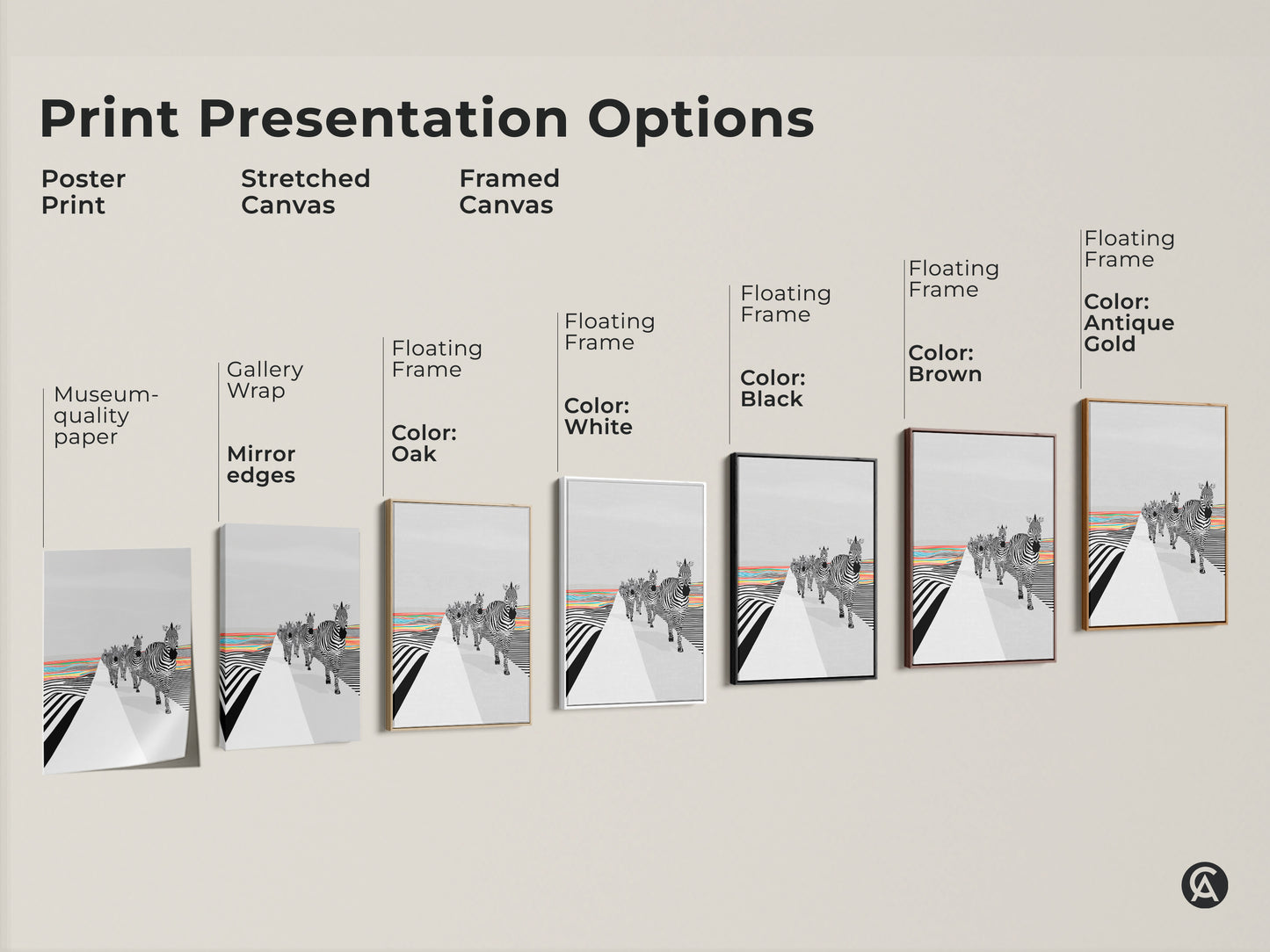 Explore the options for Abstract Zebra canvas prints. Choose from poster prints stretched canvas and framed canvas. Customize your wall art to suit your style. Select a floating frame in various colors. You can create a unique and personalized decor