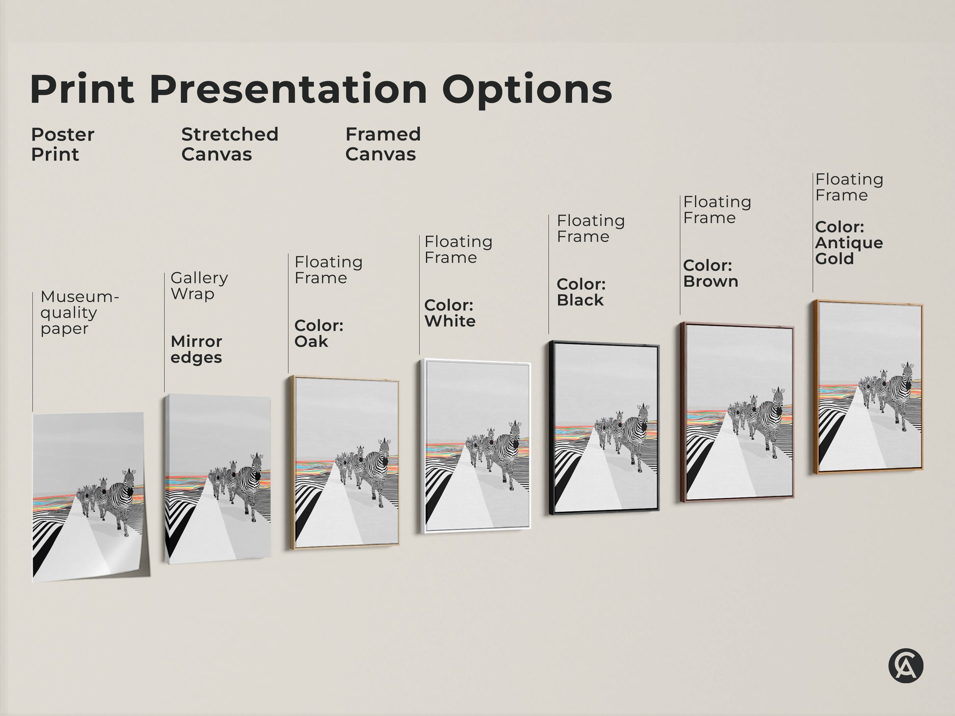 Explore the options for Abstract Zebra canvas prints. Choose from poster prints stretched canvas and framed canvas. Customize your wall art to suit your style. Select a floating frame in various colors. You can create a unique and personalized decor