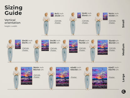 Find the perfect fit with our Sizing Guide for Vertical Art. See how our Botanical Tree art transforms spaces from small to large. Options include canvas and poster prints to suit any wall.