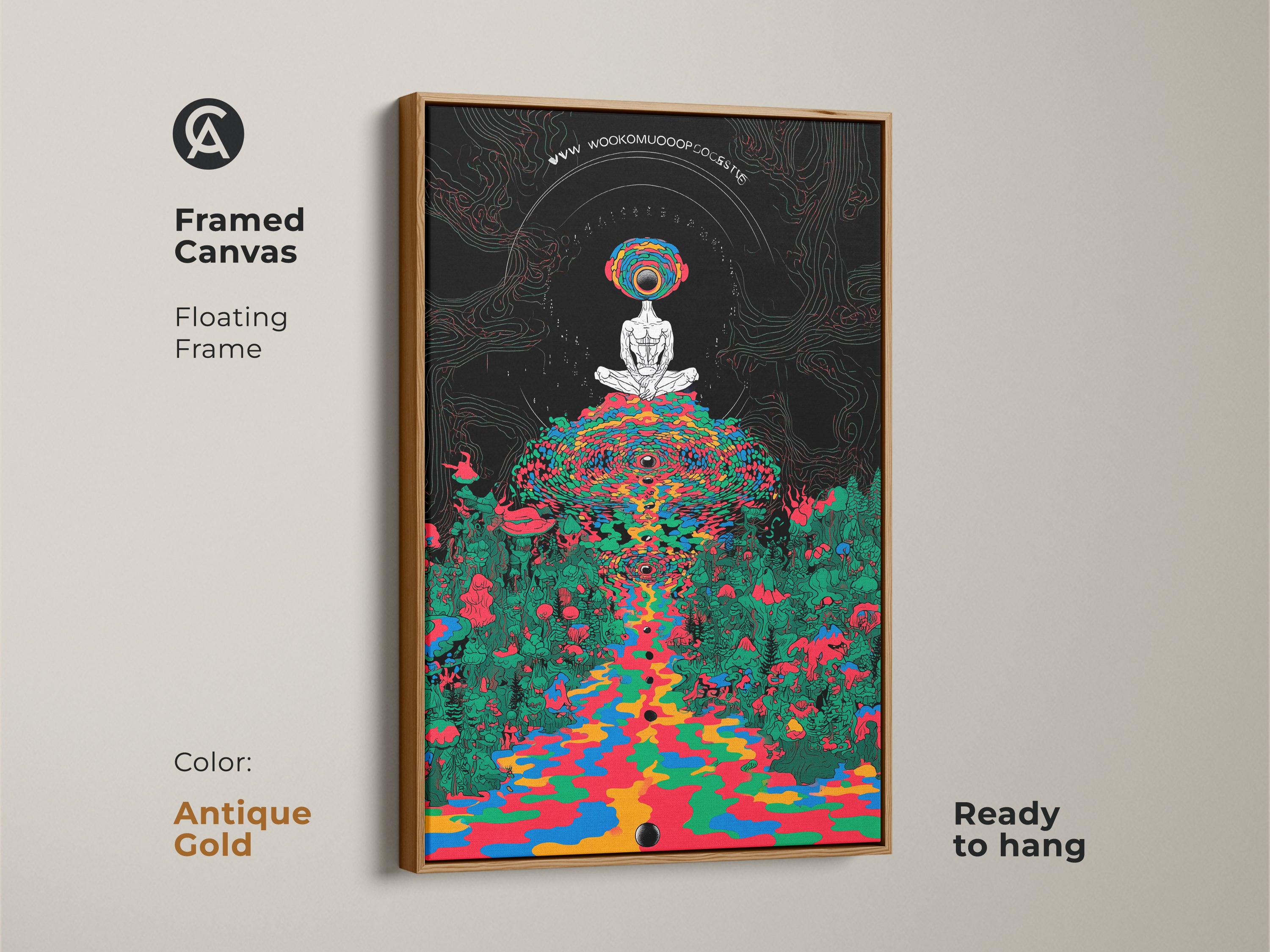 Indigo Green Meditating Figure Art Print - Surreal Mushroom Forest
