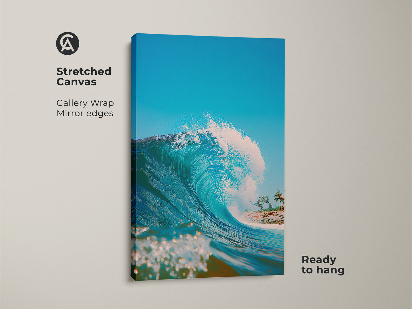 Stretched canvas artwork of a breaking ocean wave. The gallery wrap and mirror edges add a modern touch. This ready-to-hang art brings the beauty of the sea to any room. Buy now!