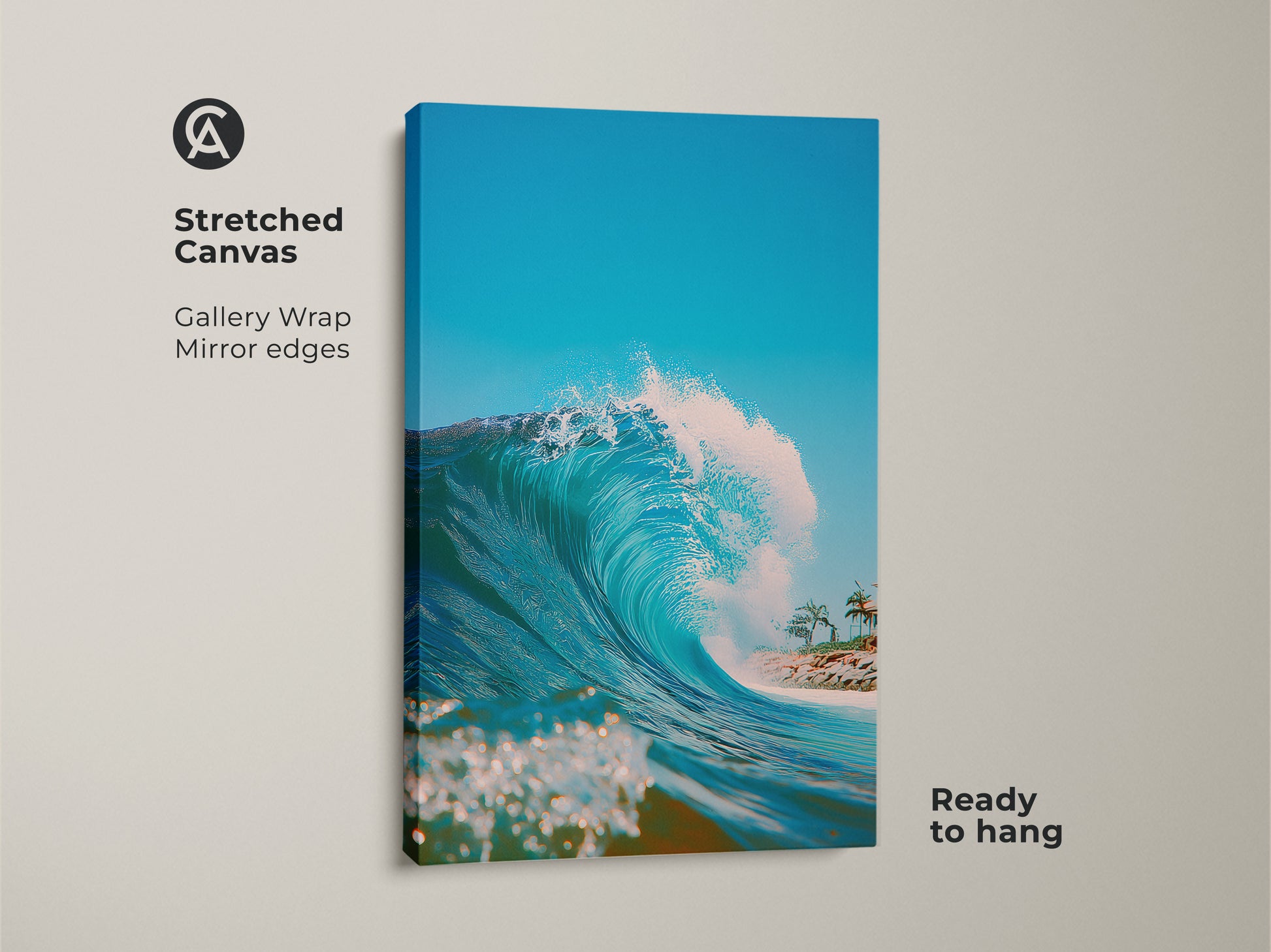 Stretched canvas artwork of a breaking ocean wave. The gallery wrap and mirror edges add a modern touch. This ready-to-hang art brings the beauty of the sea to any room. Buy now!