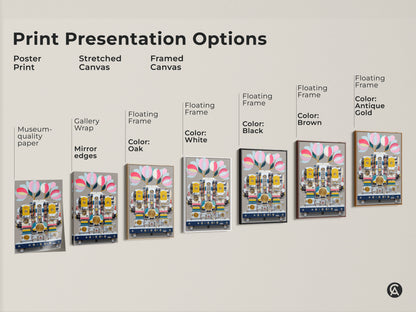 Explore print presentation options. See poster prints stretched canvases and framed canvases with museum-quality edges. Floating frames are available in black brown oak antique gold and white. Find the ideal presentation for surreal machine and floral art to enhance your space with unique artwork.
