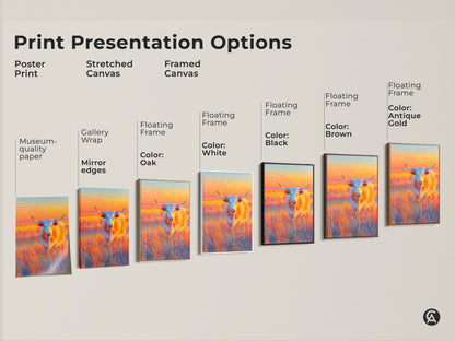 Explore print presentation options for the longhorn art print. Choose from poster prints stretched canvas and framed canvas. Customize your artwork with floating frames in black brown antique gold oak and white.