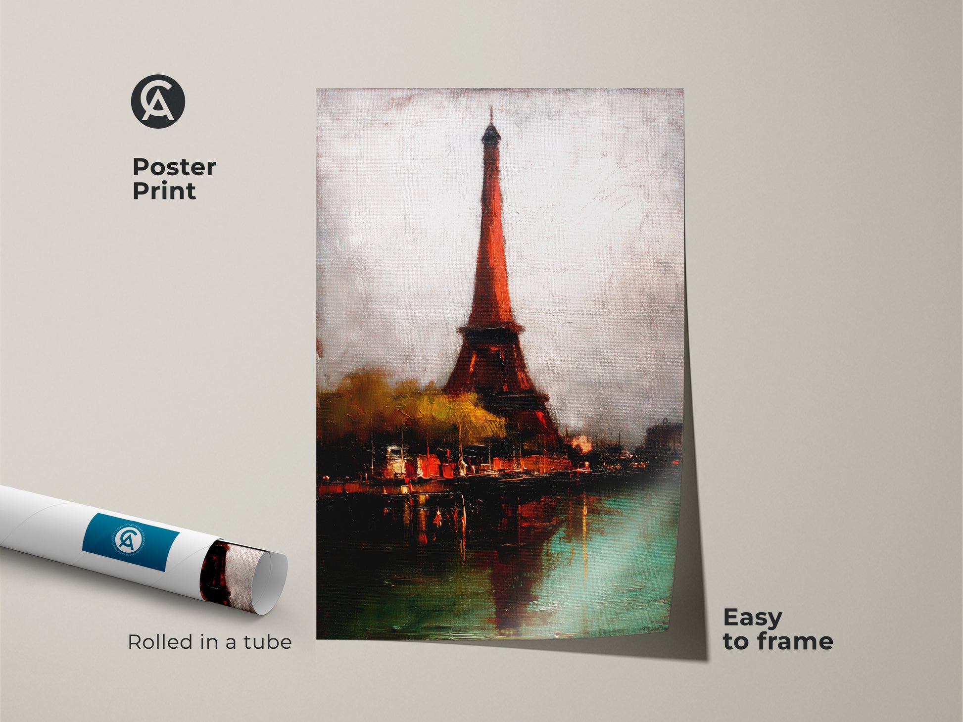 This Eiffel Tower poster print is easy to frame. Rolled in a tube this Museum-quality paper art brings Parisian cityscape charm to your home. The perfect art print for sophisticated home decor.