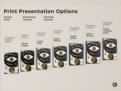 Explore Print Presentation Options for Abstract Eye Wall Art. Choose from poster prints stretched canvas or framed canvas. Select floating frames in various colors like black brown antique gold and white. Find the perfect museum-quality paper or gallery wrap to suit your style.