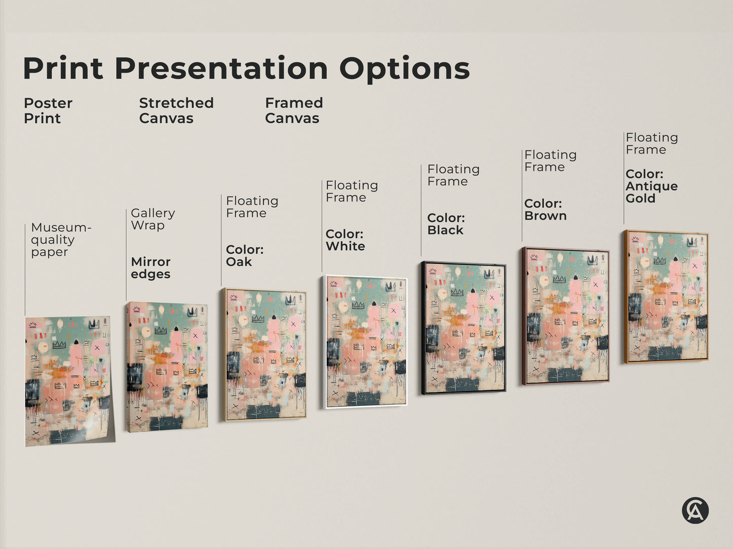 Explore print presentation options for abstract crown art. Choose from poster prints stretched canvas and framed canvas. Find the perfect style to match your decor. Museum-quality paper and gallery wrapped options available.