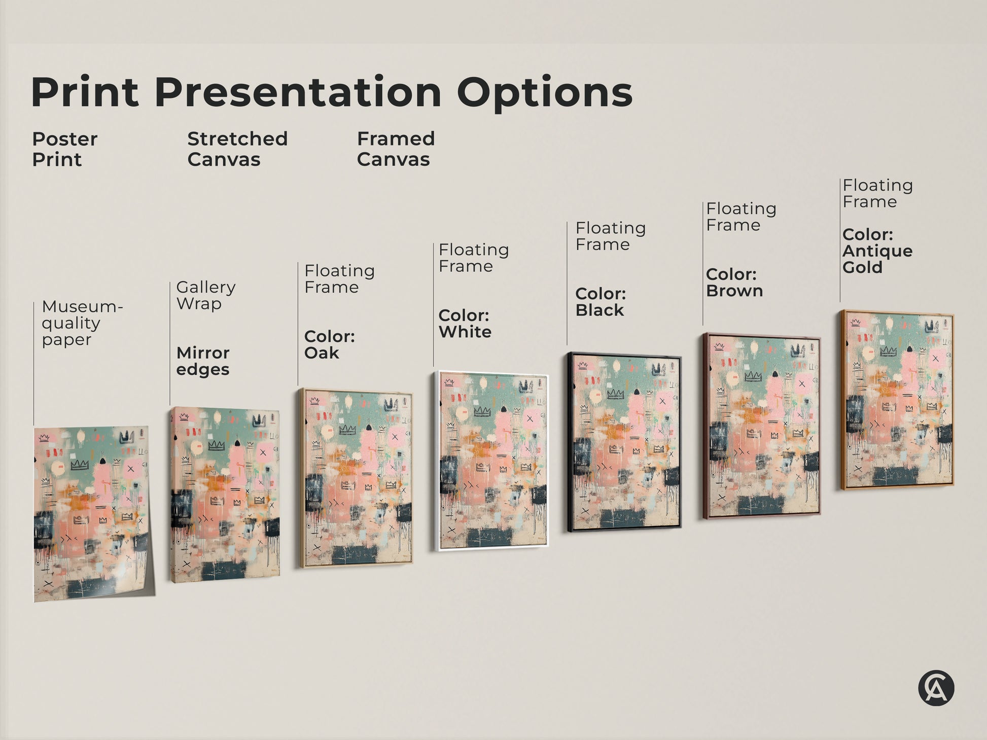 Explore print presentation options for abstract crown art. Choose from poster prints stretched canvas and framed canvas. Find the perfect style to match your decor. Museum-quality paper and gallery wrapped options available.