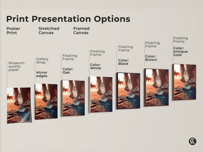 Print presentation options for fitness motivation art. Choose from poster stretched or framed canvas. Options include gallery wrap mirror edges and floating frames. Colors range from black brown antique gold and white.