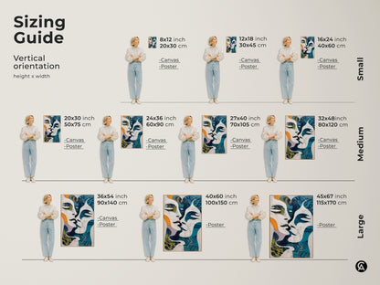 Add a modern touch with this abstract figure painting. This intertwined figures canvas blends teal orange and navy. It's a contemporary wall decor for any room. This unique wall art decor is perfect for eclectic home styling.