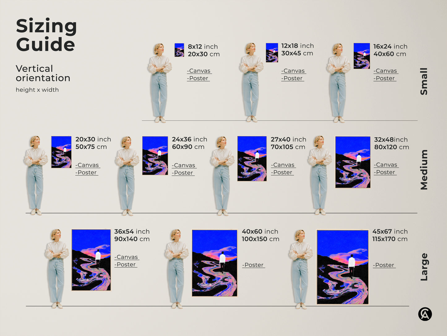 Explore print presentation options. Poster Print on museum-quality paper with mirror edges. Stretched Canvas with a gallery wrap. Framed Canvas in floating frames. Choose black brown oak white and gold frames.