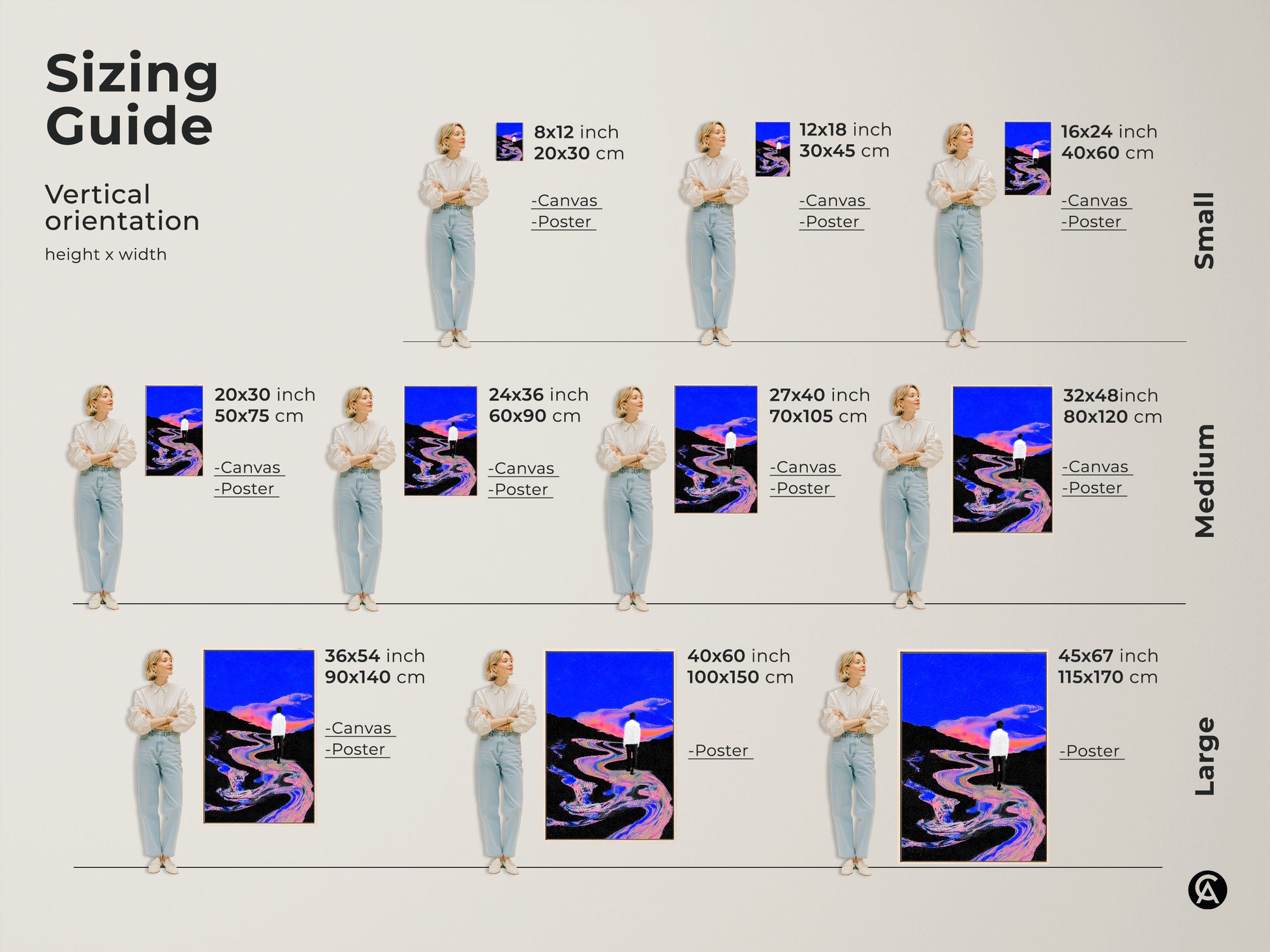 Explore print presentation options. Poster Print on museum-quality paper with mirror edges. Stretched Canvas with a gallery wrap. Framed Canvas in floating frames. Choose black brown oak white and gold frames.