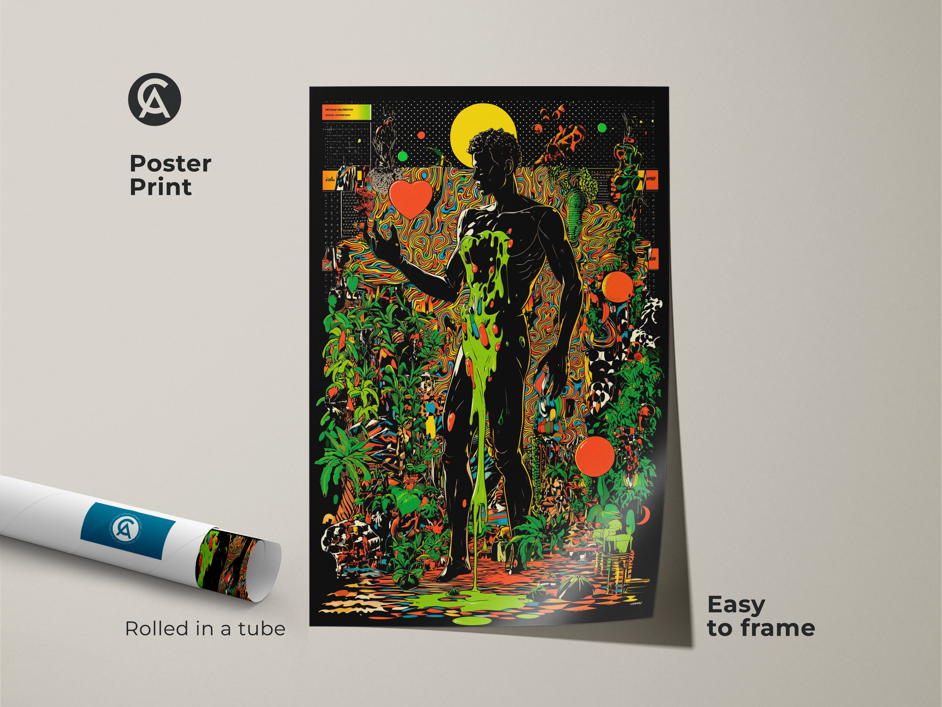 Psychedelic Man Art Print, Surreal Botanical Canvas, Trippy