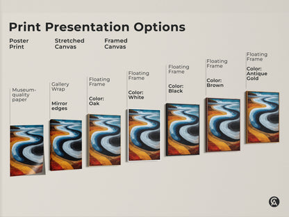 Print presentation options. A poster print is museum-quality paper with stretched and framed canvas. Available with floating frames in oak white black brown and antique gold. Abstract ocean wave art.