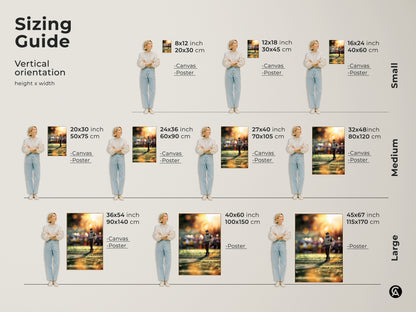 Sizing guide for sports referee wall art. Vertical orientation canvas and poster prints available in small medium and large sizes. The action photography captures the game's intensity. Ideal for any sports themed space.