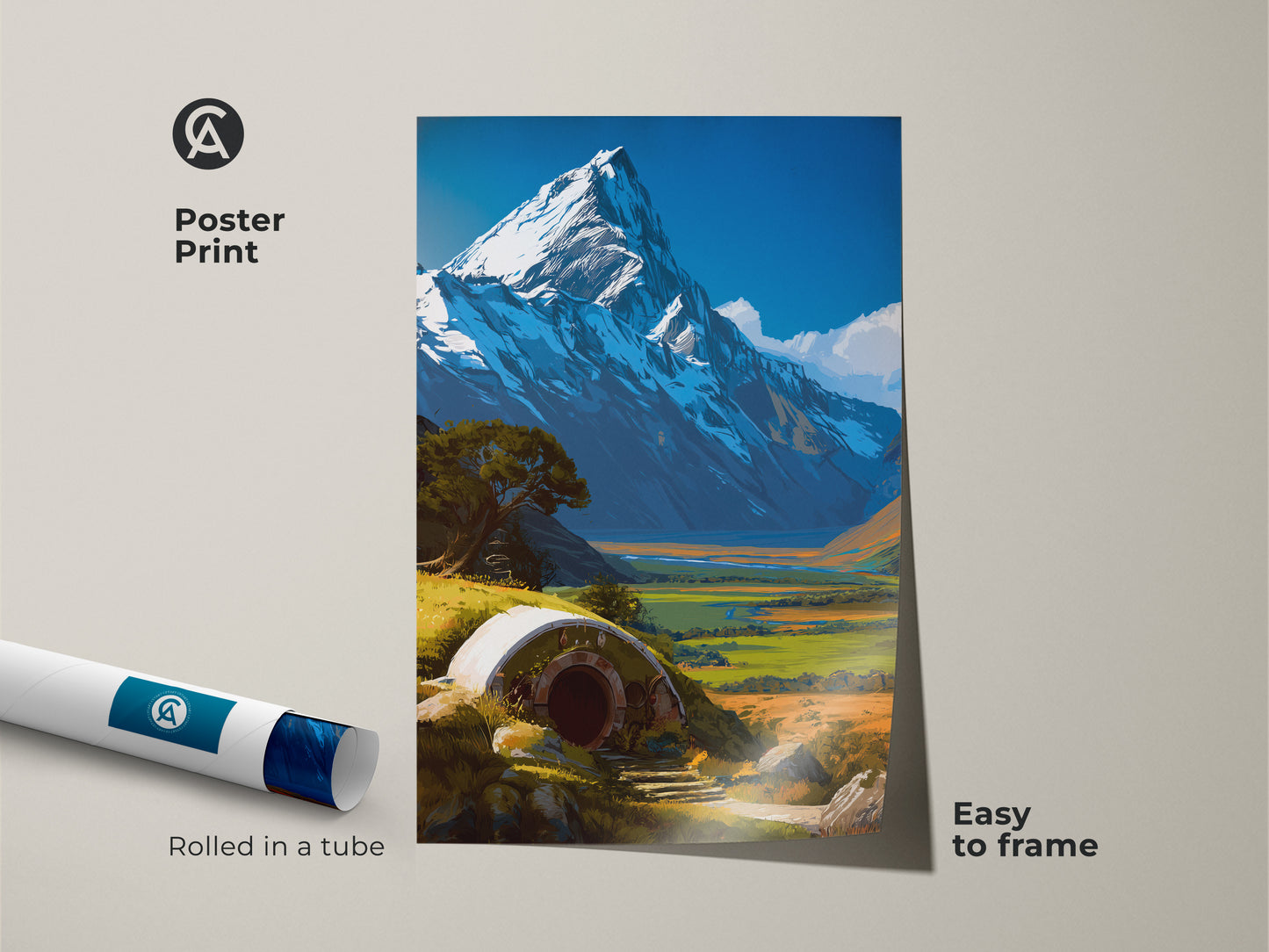 Poster print of a fantasy hobbit hole digital painting. This nature scenery poster adds magic to any room. Easy to frame and perfect as a housewarming gift for fantasy art lovers.