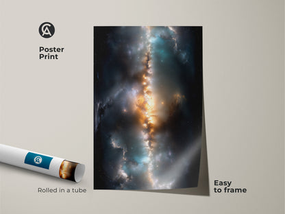 Poster print showcasing a mesmerizing Nebula. This easy-to-frame poster arrives rolled in a tube. Perfect for adding a cosmic touch to any room. Ideal for space enthusiasts this nebula artwork enhances any decor.