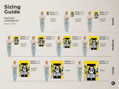 Sizing guide for social media art prints. This vertical orientation artwork looks great in various sizes. Available as canvas or poster prints. Perfect for office decor. Find the ideal size to suit your space. A thoughtful gift for marketing professionals who appreciate contemporary art.