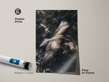 This realistic eagle canvas is a wildlife art print poster. Rolled in a tube it's easy to frame. The rustic mountain landscape artwork makes a thoughtful gift for a bird enthusiast.