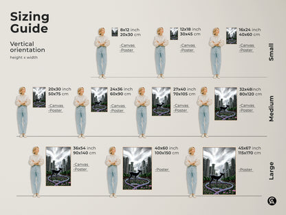 Find the perfect size with our sizing guide. See how the surreal deer art looks in different vertical orientations. Options include canvas and poster prints. Envision this black green grey animal artwork in your space. Sizes range from small to large.