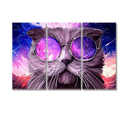 Funny Cat in Glasses Art Canvas Print-Canvas Print-CetArt-3 Panels-36x24 inches-CetArt