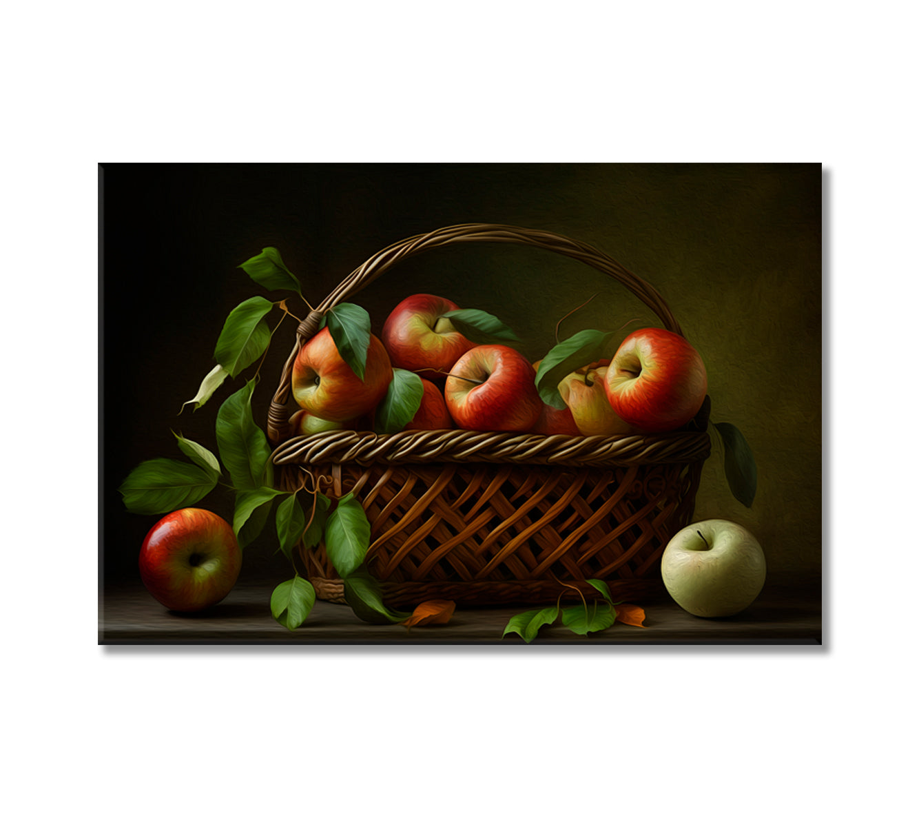Apples Basket Still Life Artwork Print-Canvas Print-CetArt-1 Panel-24x16 inches-CetArt