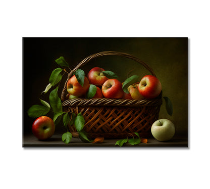 Apples Basket Still Life Artwork Print-Canvas Print-CetArt-1 Panel-24x16 inches-CetArt