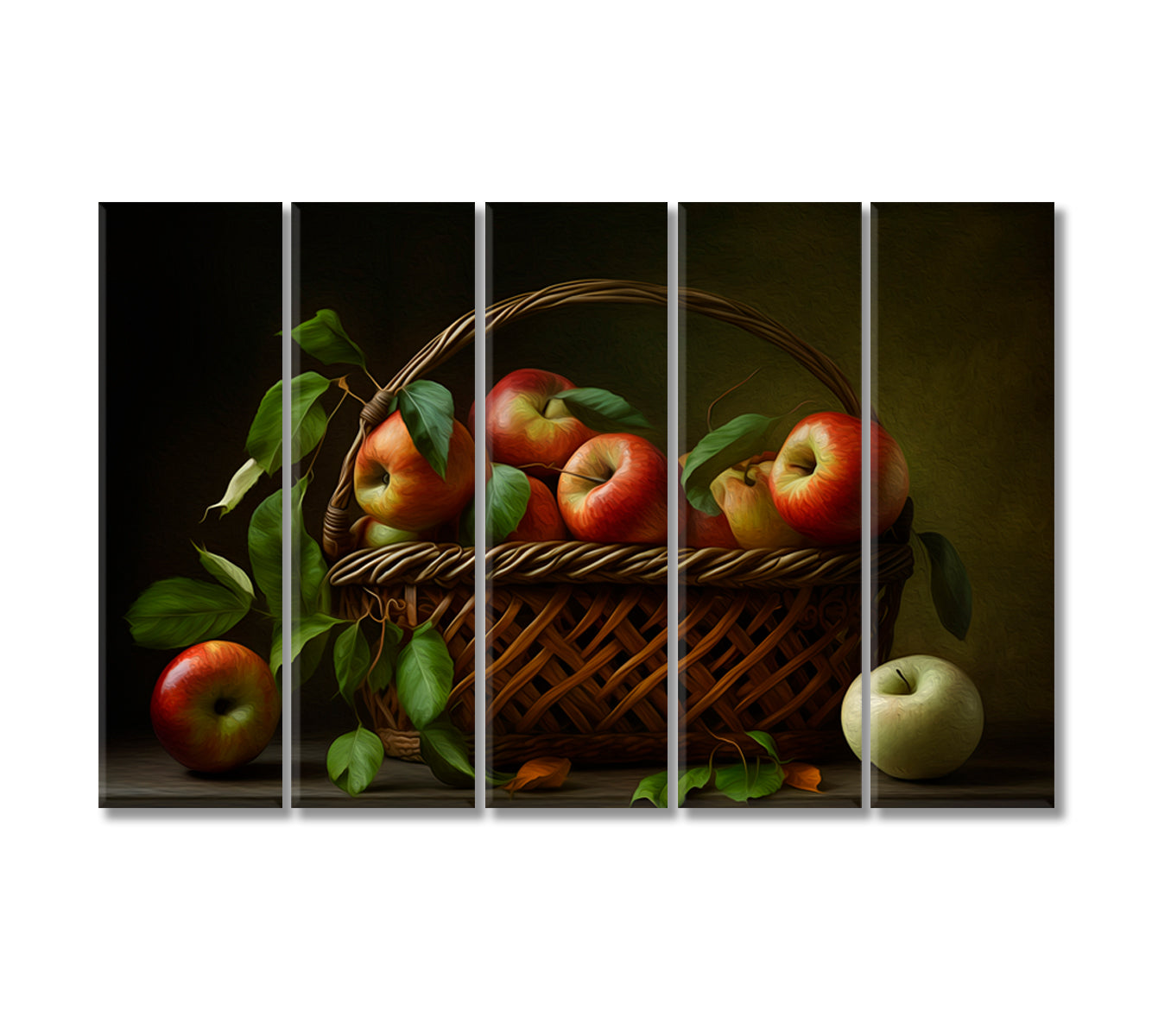 Apples Basket Still Life Artwork Print-Canvas Print-CetArt-5 Panels-36x24 inches-CetArt