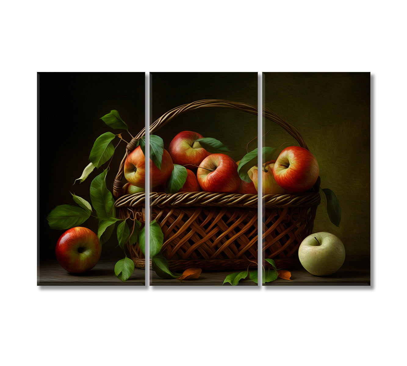 Apples Basket Still Life Artwork Print-Canvas Print-CetArt-3 Panels-36x24 inches-CetArt