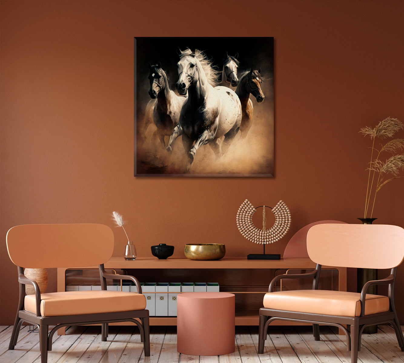 Arabian Horses Art for Wall Decor-Canvas Print-CetArt-1 panel-12x12 inches-CetArt