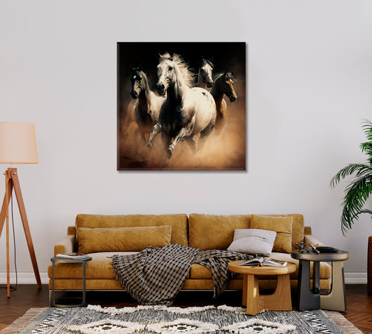 Arabian Horses Art for Wall Decor-Canvas Print-CetArt-1 panel-12x12 inches-CetArt