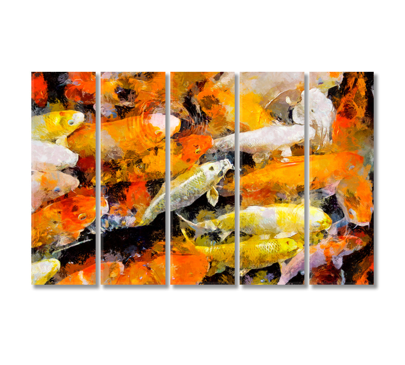 Japanese Koi Fishes Art For Home-Canvas Print-CetArt-5 Panels-36x24 inches-CetArt